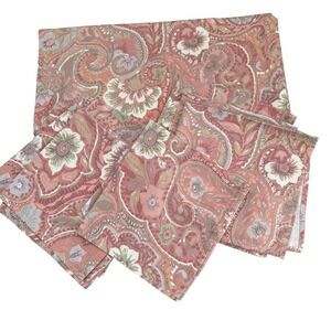 VTG Floral Paisley SQ Tablecloth & 7Napkin Set Terracotta Sage Lavender 34x34